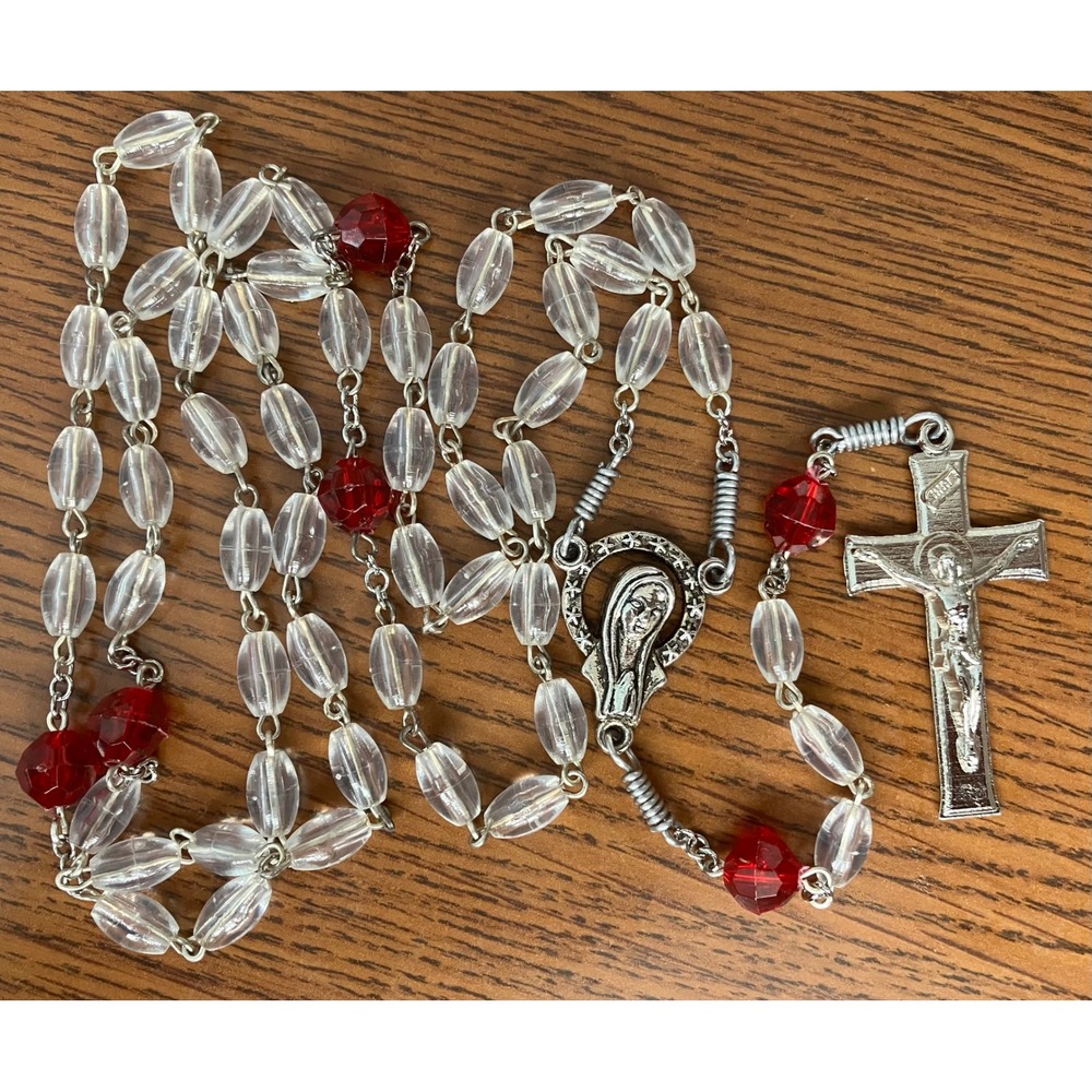 Catholic Rosary for Hail Mary prayers & Faceted Red Beads for Our Father Prayer